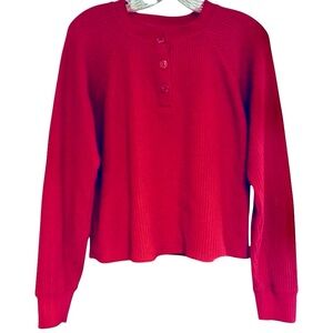 Cherry Fizz Old Navy Cropped Waffle Knit Henley Long Sleeve Thermal Top Oversize